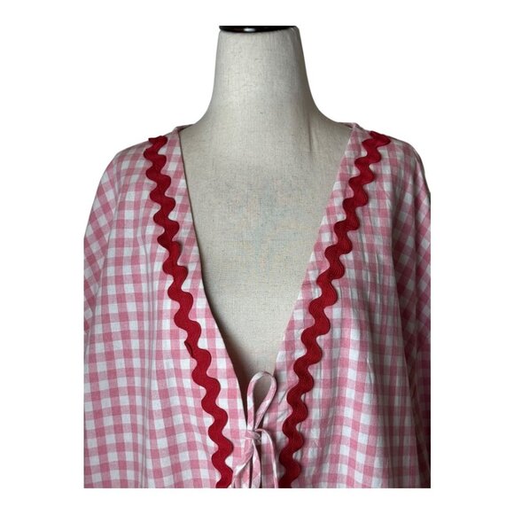 Haptics Jacket Women Large Pink Red Gingham Strawberry Shortcake Cardigan NWT - Picture 3 of 9